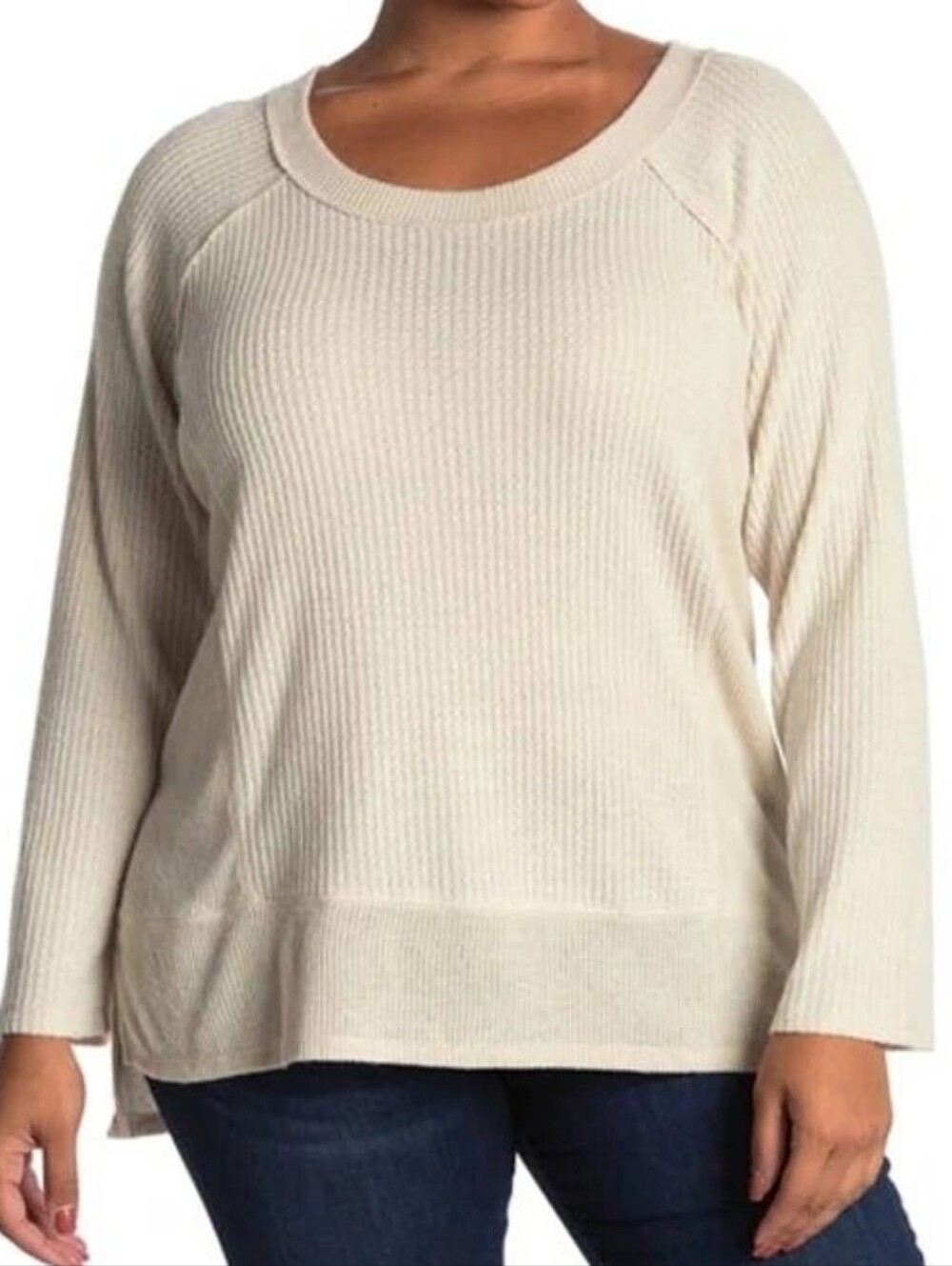 NWT Chelsea & Theodore Cream Waffle Knit High-Low Top Long Slvs Scoop Neck Sz 1X - Picture 11 of 11